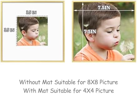 Frametory 2 Pack 8x8 Aluminum Frame with Mat for 4x4 Photo, Gold
