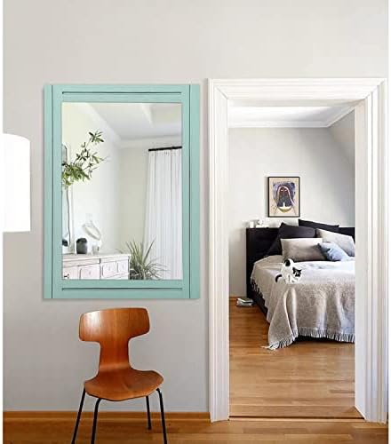 AAZZKANG Rectangle Wall Mirror with Wood Framed Modern Hanging Mirrors Decor for Bedroom Bathroom Living Room Entrance Green Large 28"x20"