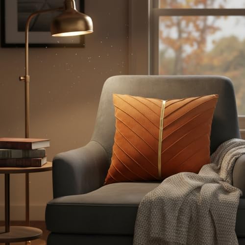 Velvet Throw Pillow Covers 18x18 Pack of 2 Gold Decor Burnt Orange
