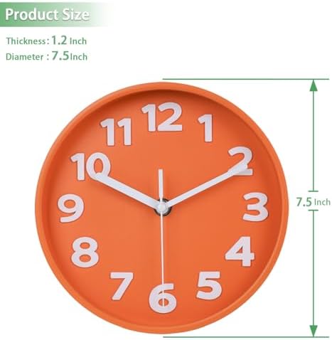 45MinST 8-Inch Orange Modern Wall Clock – Silent Non-Ticking, 3D Large Numbers, Accurate Timekeeping | Decorative Wall & Desk Clock with Stand for Living Room, Bedroom, Kitchen, or Office