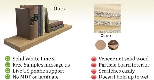 joelsantiques 54 inch Wooden Floating Shelves for Wall - 54x6x2 in, High End Solid Natural Wood, Heavy Duty Bracket, Wall Mounted for Bathroom, Living Room, Bedroom, Office Floating Storage - Beige