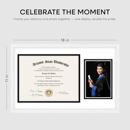 Homeforia 11x18 Black Oak Diploma Frame, High-End Wood, 8.5x11 & 5x7 Mat