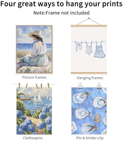 Coastal Cowgirl Wall Art Set of 6 Beach Canvas Wall Decor Blue Aesthetic Wall Art Preppy Coquette Poster Trendy Beachy Pictures Coastal Granddaughter Prints for Living Room Bedroom 8x10 Inch Unframed
