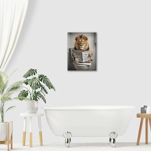 Funny Lion Bathroom Wall Art Cute Lion Toilet Wall Decor Pictures Animal Bathroom Canvas Prints Painting Home Decorations Restroom Artwork Ready to Hang Framed Gifts 16"x24"