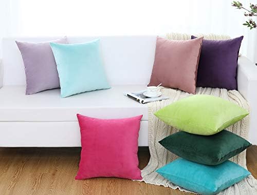 Jeneoo Comfy Soft Thick Velvet Throw Pillow Covers for Sofa Couch, Decorative Solid Square Cushion Cases for Bedroom Car (Lime Green, 16 x 16 Inches, 2 Pieces)