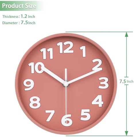 8-Inch Pink Modern Wall Clock – Silent Non-Ticking, 3D Large Numbers, Accurate Timekeeping | Decorative Wall & Desk Clock with Stand for Living Room, Bedroom, Kitchen, or Office