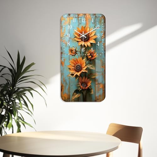Large Sunflower Wall Clocks for Living Room Decor - 24 Inch Kitchen Wall Clocks Battery Operated - Silent Wall Clock Non Ticking for Bedroom Office Home Decor