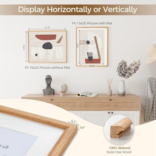 Fun Memories 18x22 Oak Picture Frame for Wall, 18x22 Frame with Matted to 15x20, Solid Wood Picture Frames for Wall Art Photo and Prints (Natural, 1 Pack)
