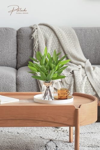 13" Fake Eucalyptus Stems in Vase with Faux Water,Artificial Plants Leaves for Shelf Desk Bathroom Farmhouse Room Coffee Table Home Decor (Eucalyptus-Pointed Leaf)