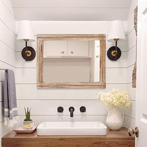 AAZZKANG Rustic Mirror for Wall with Rectangle Wood Framed Decorative Hanging Mirrorrs Large 20"x16"for Bedroom Bathroom Living Room Dressing Room