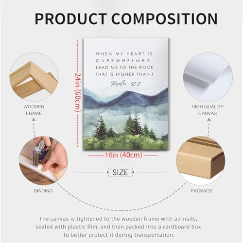 Framed Inspirational Christian Canvas Wall Art 16x24 Inch | Bible Scripture Pictures Wall Decor Psalm 61 : 2 Wall Painting Watercolor Religious Canvas Prints Artwork for Christian Teens