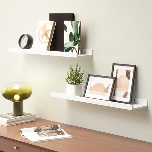 Boswillon Floating Shelves Set of 2, Long Wall Shelf with Lip, 24in, White