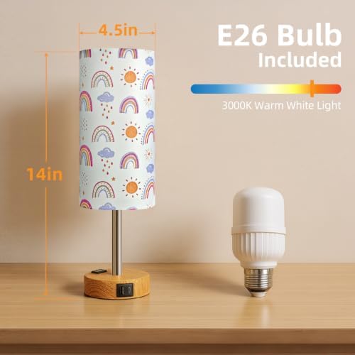 Bedside Table Lamp, Dimmable Touch, AC Outlet, USB A+C (SunRainbow)