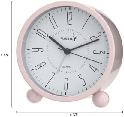 FLOITTUY Super Silent Metal Alarm Clock,Beep Wake Round Alarm Clock with Night Light,Battery Operated,Easy Set,Simple & Retro for Desk, Bedroom and Home Decoration(Pink)