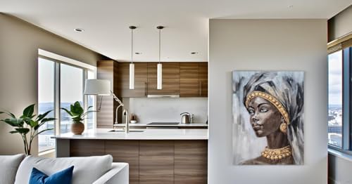 Yihui Arts Golden Elegance Hand Painted Textured African Woman Portrait Wall Art Artistic Masterpiece for Sophisticated Spaces