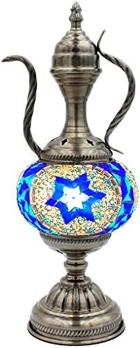 SILVERFEVER Handcrafted Mosaic Turkish Lamp Moroccan Glass Table Desk Bedside Light Bronze Base with E12 Bulb (Star of David Aladin)