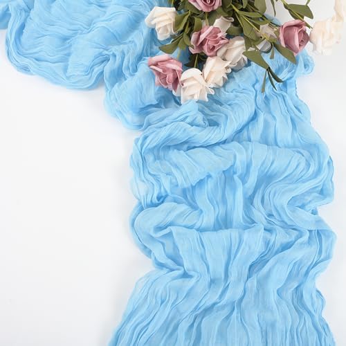 10 Pack Light Blue Table Runner 10Ft Cheesecloth Table Runner Boho Gauze Cheese Cloth Table Runners Romantic Long Sheer Fabric Table Runners for Wedding Party Bridal Shower