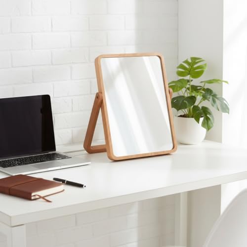 ZOROSY Desk Makeup Mirrors with Wood - Small Table Mirror with Stand | Vanity Mirror,Hanging Wall Mirror,Room Decor,Adjustable 90°,for Living Room ,Bedroom,Bathroom