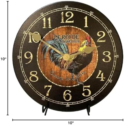Black & Wood Rooster Wall Clock | Ultra Quiet Quartz Mechanism | Hand Made in USA Beautiful Crisp Lasting Color | Comes in 8 Sizes | 10-Inch