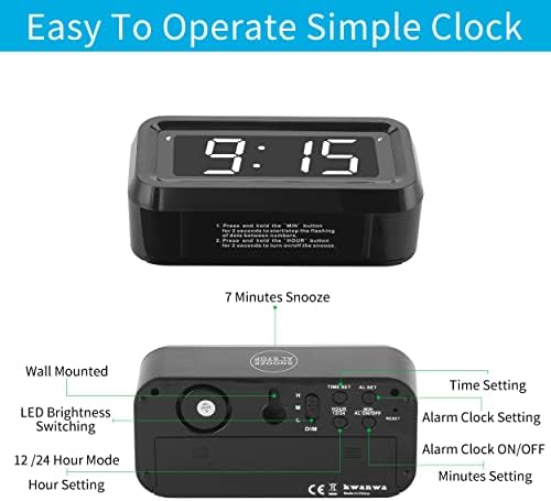 KWANWA Kids Alarm Clock, White LED, Battery, Auto-Night Mode, 12Hr/24Hr, Small, Travel, Bedside, Wall-Mount/Table-top, Easy to Read