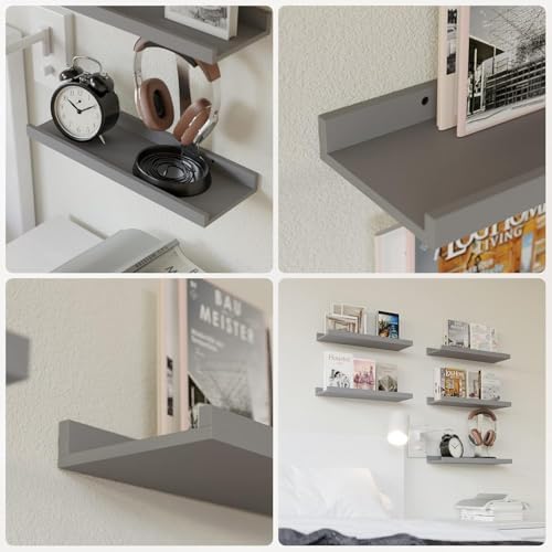 RICHER HOUSE 3-Set Floating Shelves with Lip, Grey Small Wall Shelf, 16In