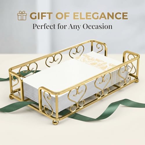 Guest Towel Holder Tray for Bathroom Countertop, Gold Napkin