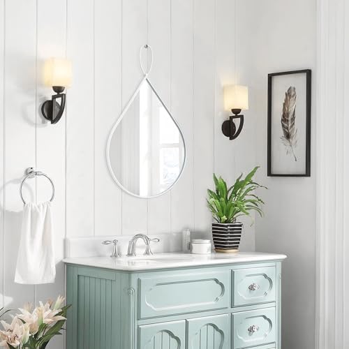 Small Wall Mirrors Decorative White Teardrop Hanging Mirror Irregular Oval Wall Mirrors for Living Room Bathroom Bedroom Entrance Hall Wall Decor