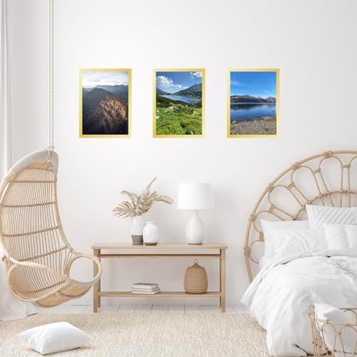 JCJMY 11x15 Gold Picture Frame Set of 6, Horizontal and Vertical Formats for Wall Hanging, 11 x 15 Wall Gallery Poster Photo Frames with Shatter Resistant Plexiglass, 6 Pack, Gold