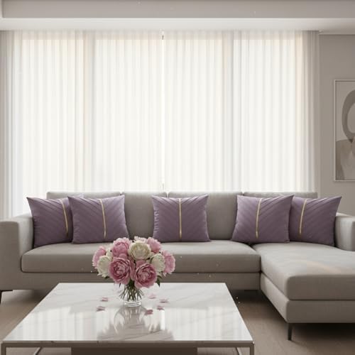 Velvet Throw Pillow Covers 16x16 inch Pack of 2 Gold Decor Purple