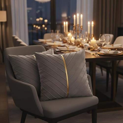 Velvet Throw Pillow Covers 20x20 inch Pack of 2 Gold Decor Gray