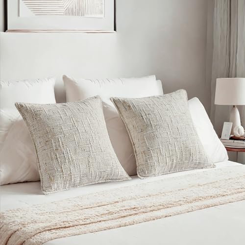 HAUSSY Pack of 2 Chenille Tweed Throw Pillow Covers 20x20 Inch, Cream