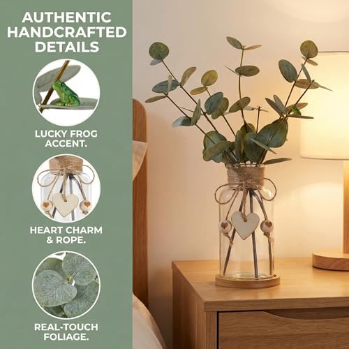 Artificial Eucalyptus Greenery Stems in Glass Vase,15" Doule Side 3D Fake Plants Eucalyptus Leaves faux Greenery for Centerpiece Table Decorations Home Room Decor office Desk Green Decor (Clear)