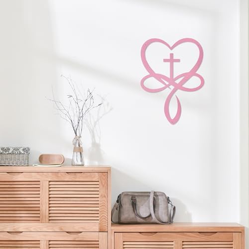 Natrlart Metal Infinity Heart Cross Wall Decor, Unique Cross Decorative Wall Art, Heart And Love Sign Wall Plaques, Love Gift For Adult Home Wedding Decor Room Bedroom Living Room Decoration(Pink