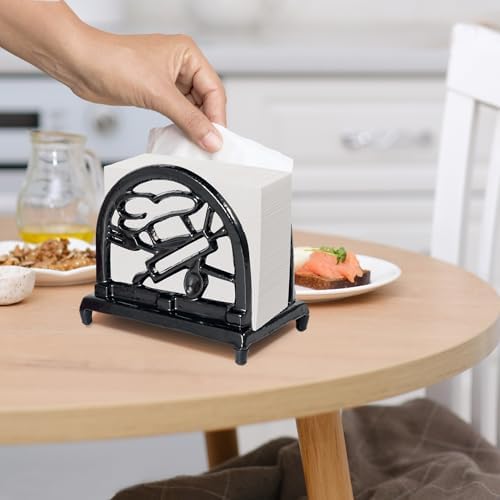 JOGREFUL Cast Iron Napkin Holder, Kitchen Organizer Chef Tool Pattern Black