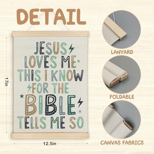 SereneHanctuary Christian Kids Wall Art, Bible Verses Wall Decor,Jesus Loves Me Poster Hanger Frame for Bedroom Nursery Kids Toddler Room Decor,12X16Inches