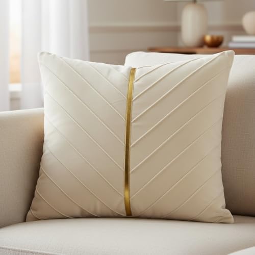 Velvet Throw Pillow Covers 16x16 inch Pack of 2 Gold Decor Cream