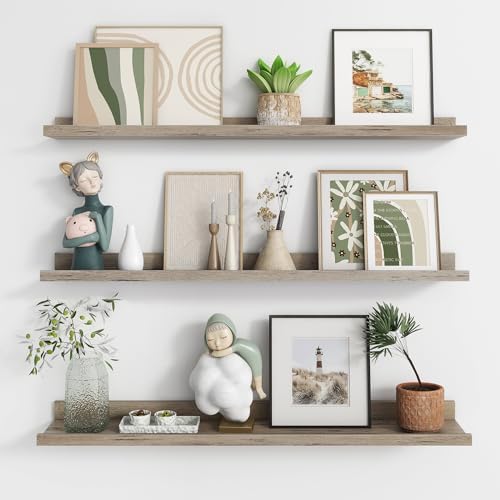 Axeman Picture Ledge Shelf, 36 Inch Grey Floating Shelves Set of 3