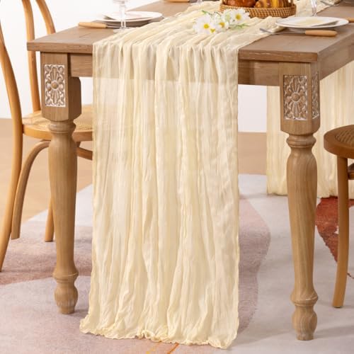 2 Pack Beige Cheesecloth Table Runner 10ft Boho Rustic Gauze Runner
