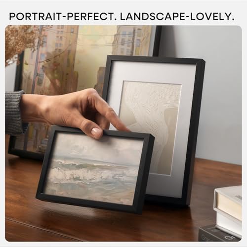 Homeforia 6x6 Black Picture Frame, High-End Metal, 4x4 Mat, Glass