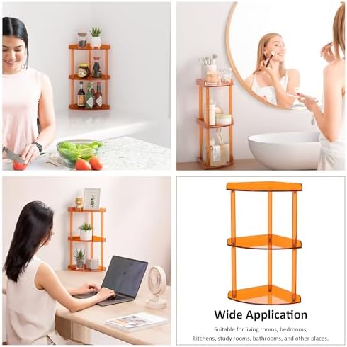 Sezanrpt 3 Tier Countertop Corner Organizer Shelf 7x7x15.7 Inch, Orange Countertop Acrylic Bathroom Corner Shelf, Vanity Storage Organizer for Cosmetics, Toiletries