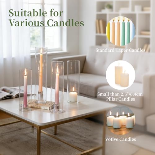 Glasseam Hurricane Taper Candle Holders: 3 Pcs Glass Candlestick for Table