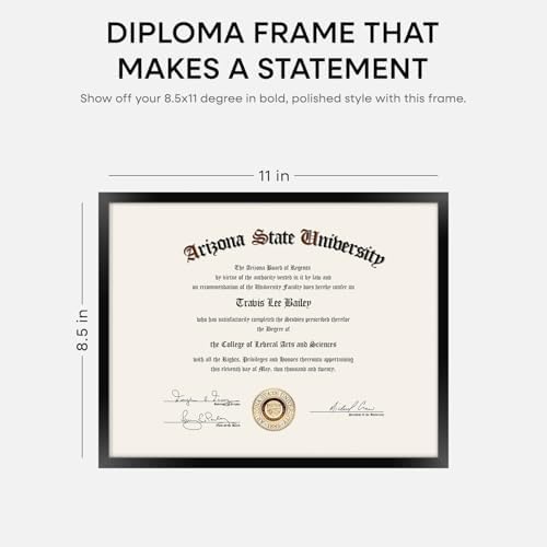 Homeforia 8.5x11 Black Diploma Frame, High-End Metal, Glass