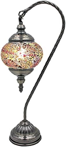 SILVERFEVER Handcrafted Mosaic Turkish Lamp Moroccan Glass Table Desk Bedside Light Bronze Base with E12 Bulb Calm Pastels Light