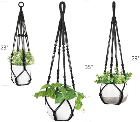 Mkono 3 Pack Macrame Plant Hangers Hanging Planters for Indoor Plants Black