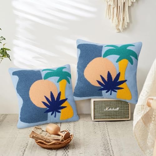 JASEN Abstract Boho Pillow Covers 18x18,Soft Mid Century Geometric Floral Decorative Throw Pillows for Couch Bed Sofa Bedroom(Only 1 Pillow Cover),Cocount Tree
