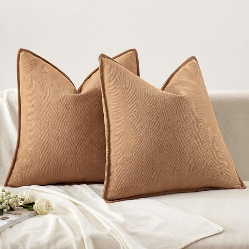 MIULEE Pack of 2 Camel Decorative Chenille Pillow Covers 18x18 Inch