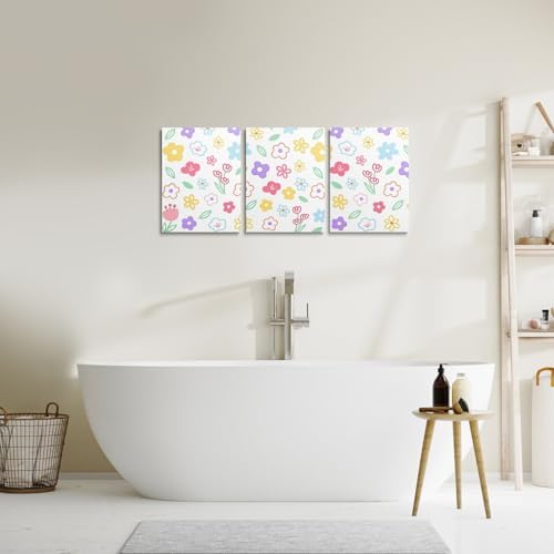 Feelyou Cute Flower 3 Piece Canvas Wall Art for Living Room Bedroom Colorful Floral Wall Art for Home DecorCartoon Hand-drawn Office Decor ArtworkBotanical Decor Picture Posters