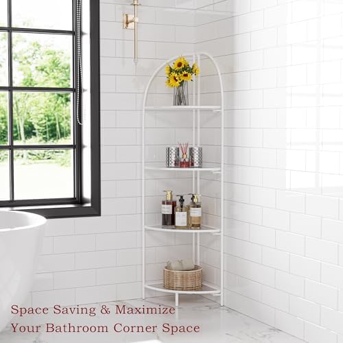 Crofy 4-Tier Foldable Corner Shelf, Metal White Frame & Transparent Shelves