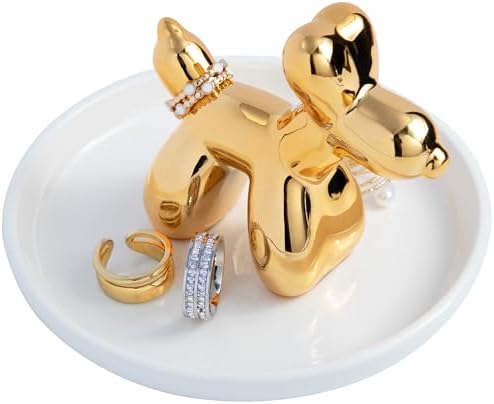 OSOPOLA Ceramic Golden Dog Jewelry Tray Ring Holder Dish Key Tray
