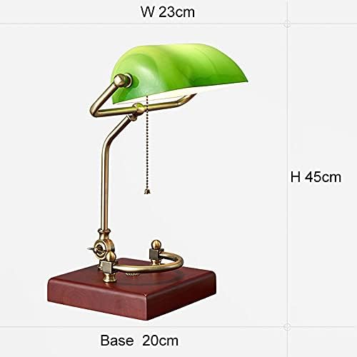 Table lamp Emerald Green Glass Reading Light Wooden Base 1920's Classic Banker lamp Green Pull Switch LED Desk lamp Adjustable 360 Degree lampshade Office/Bedroom/Study E27… (Model-C)